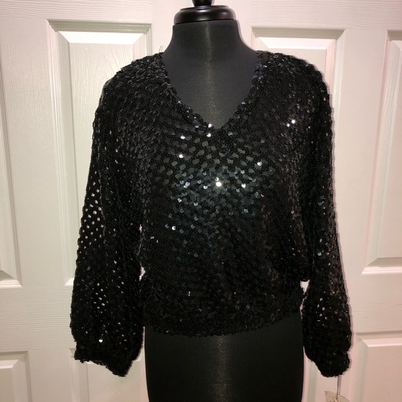 Sweaters - Sequin crochet black sweater size small vintage